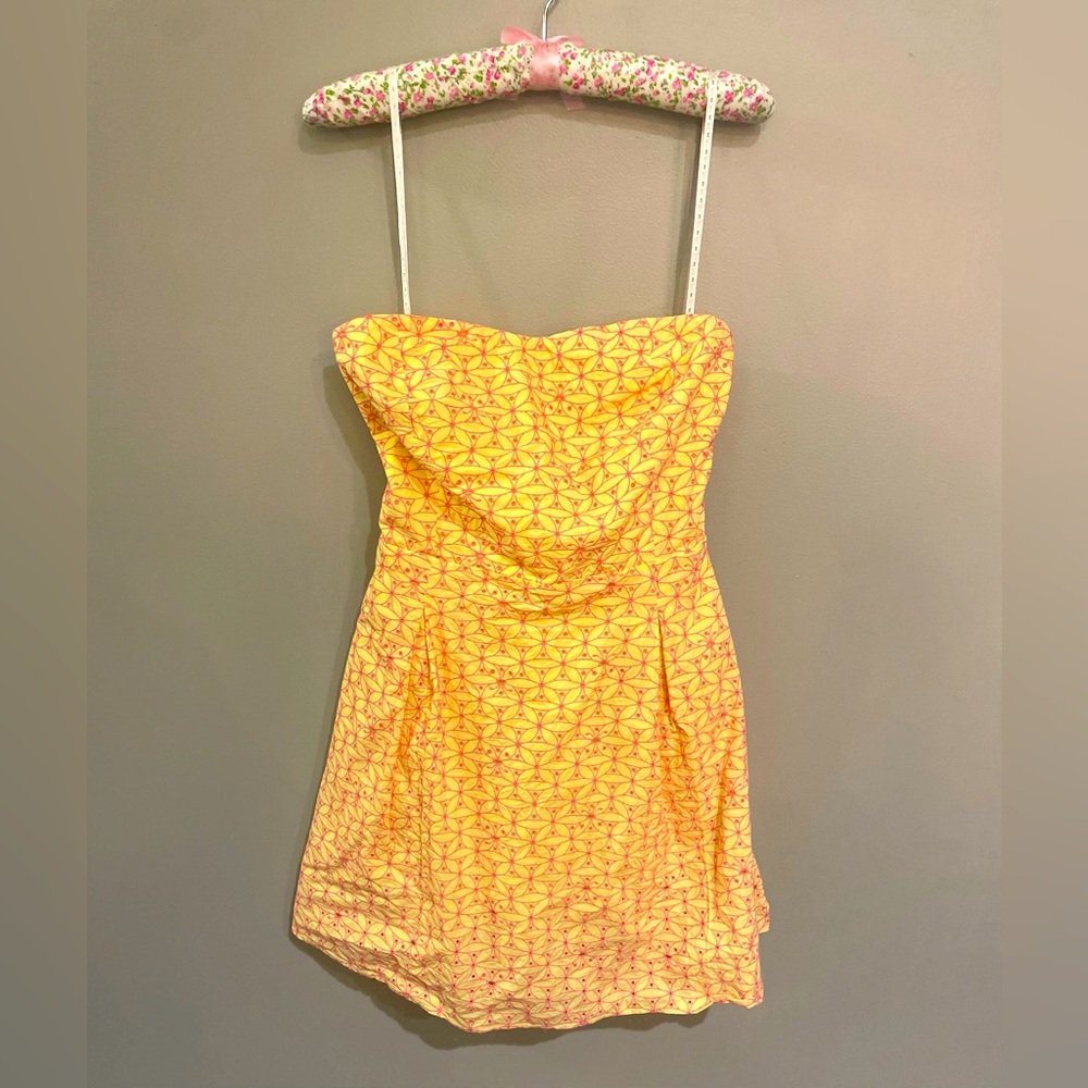 Lilly Pulitzer Yellow and Pink Strapeless Dress Size 12
